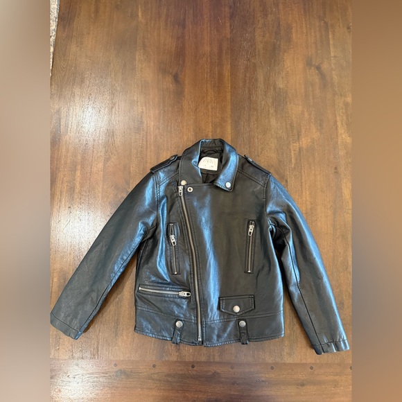 Zara Other - Zara Kids Black Faux Leather Moto Biker Jacket Size 7 CM 122